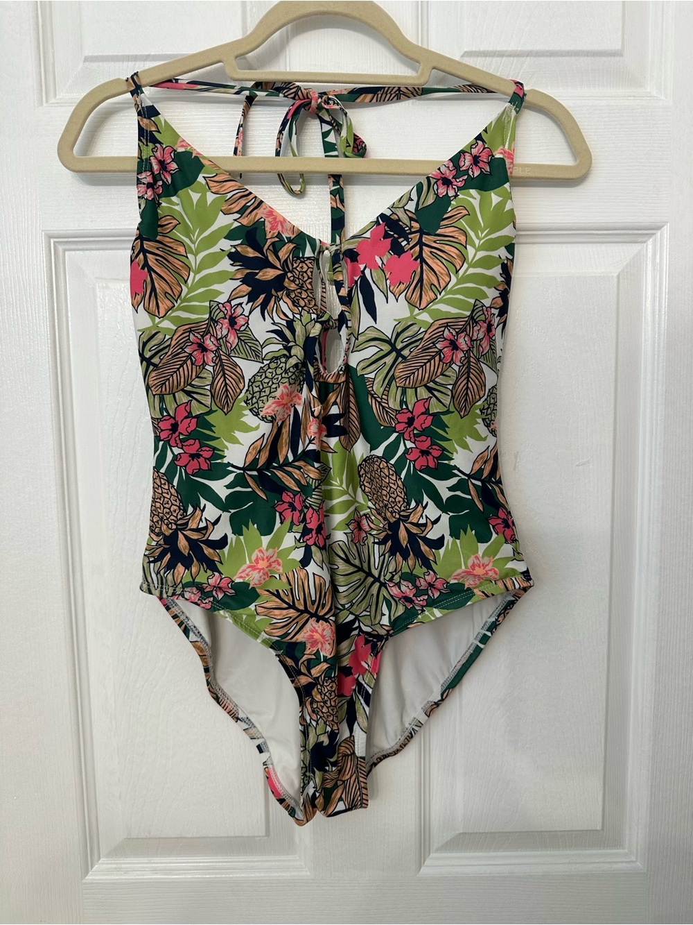 Modcloth Tropical Floral One-Piece Swimsuit in Green, Pink, Tan